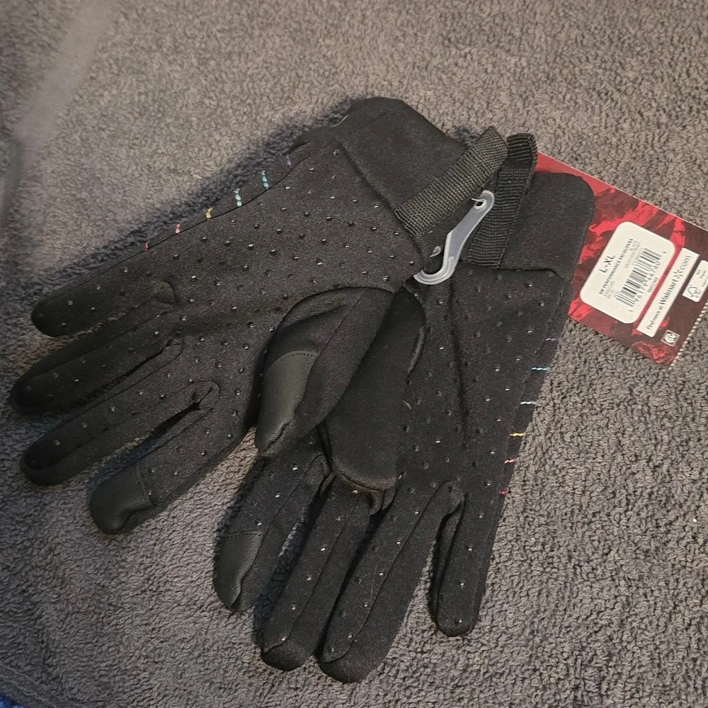 Swiss Tech Performance Ski Gloves Kids L-XL Black Rainbow Touchscreen Grip NWT
